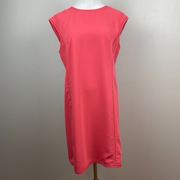 Reiss‎ Mini Dress 8 Coral Pink Aura Stitch Detail Sleeveless Back Zip Cocktail - Picture 1 of 9